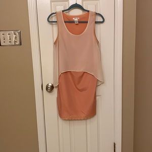 Peach Shift Dress with Sheer Cream Overlay